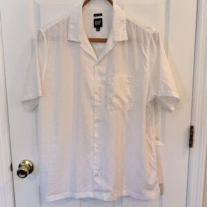 Gap Men’s Linen‑Cotton Resort Shirt – Optic White, Short Sleeve Like New - Large